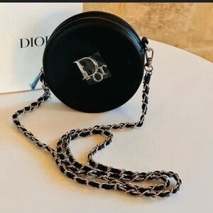 NIB Dior Black Circular Bag with Silver and black Chain